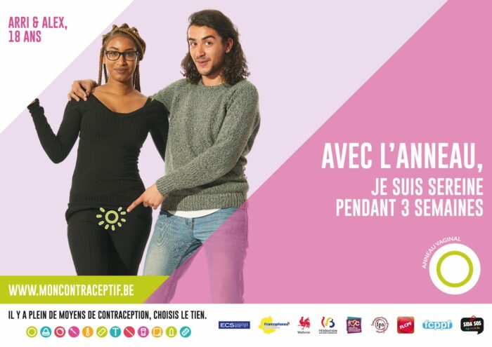 affiche illustrant la mise en place de l'anneau contraceptif développée dans le cadre de la campagne "Mon contraceptif"