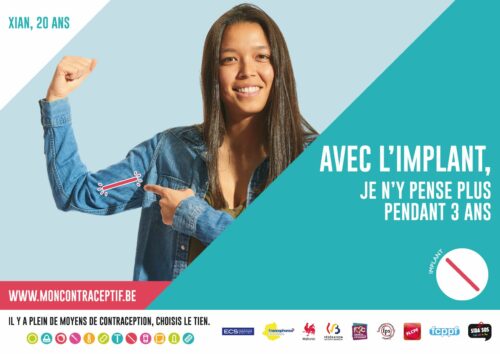 Affiche illustrant l'implant contraceptif. Cette affiche a été produite dans le cadre de la campagne "Mon contraceptif".