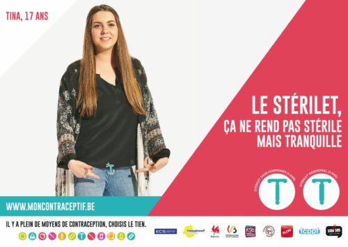 affiche déconstruisant l'idée reçue que le stérilet rend les femmes stériles. Cette affiche a été produite dans le cadre de la campagne "Mon contraceptif".