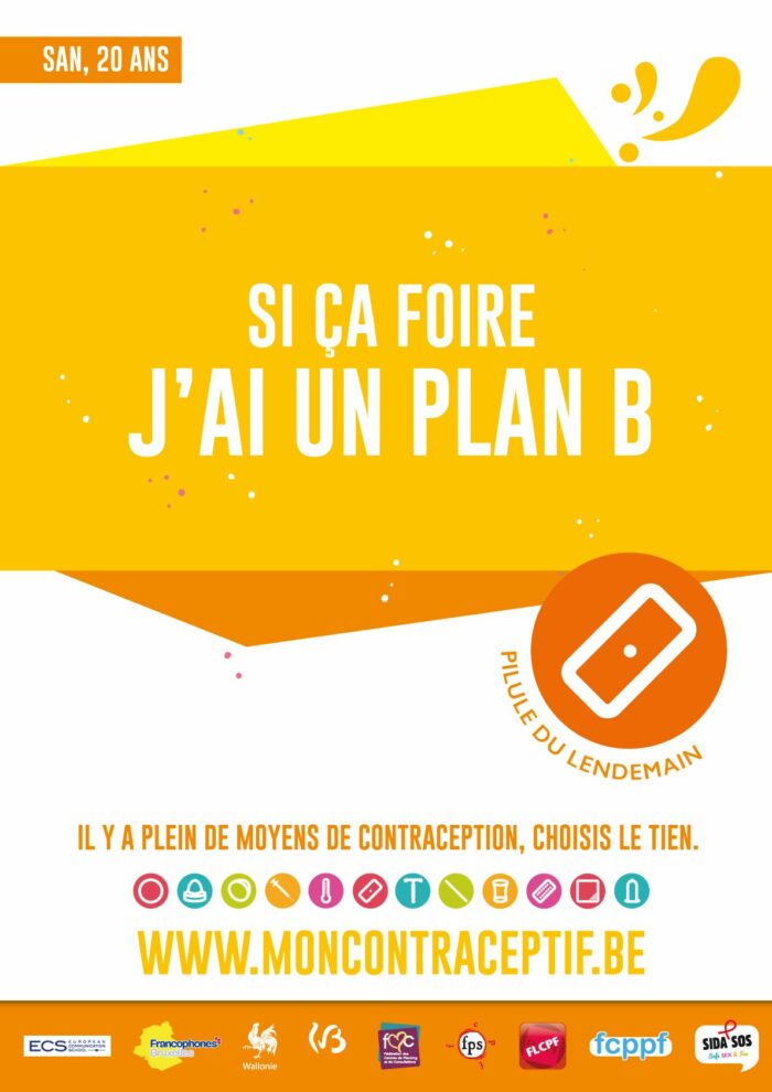 Affiche illustrant la contraception d'urgence qu'est la pilule du lendemain. Cette affiche a été produite dans le cadre de la campagne "Mon contraceptif".