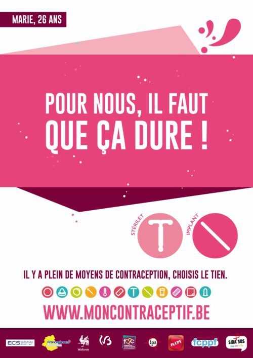 Affiche illustrant le stérilet et l'implant contraceptif. Cette affiche a été réalisée dans le cadre de la campagne "Mon contraceptif".